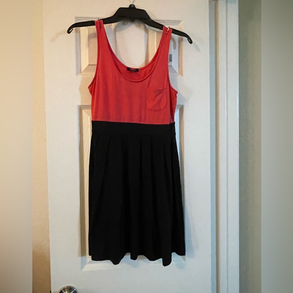 Black and Coral Tank Top Dress, Size M